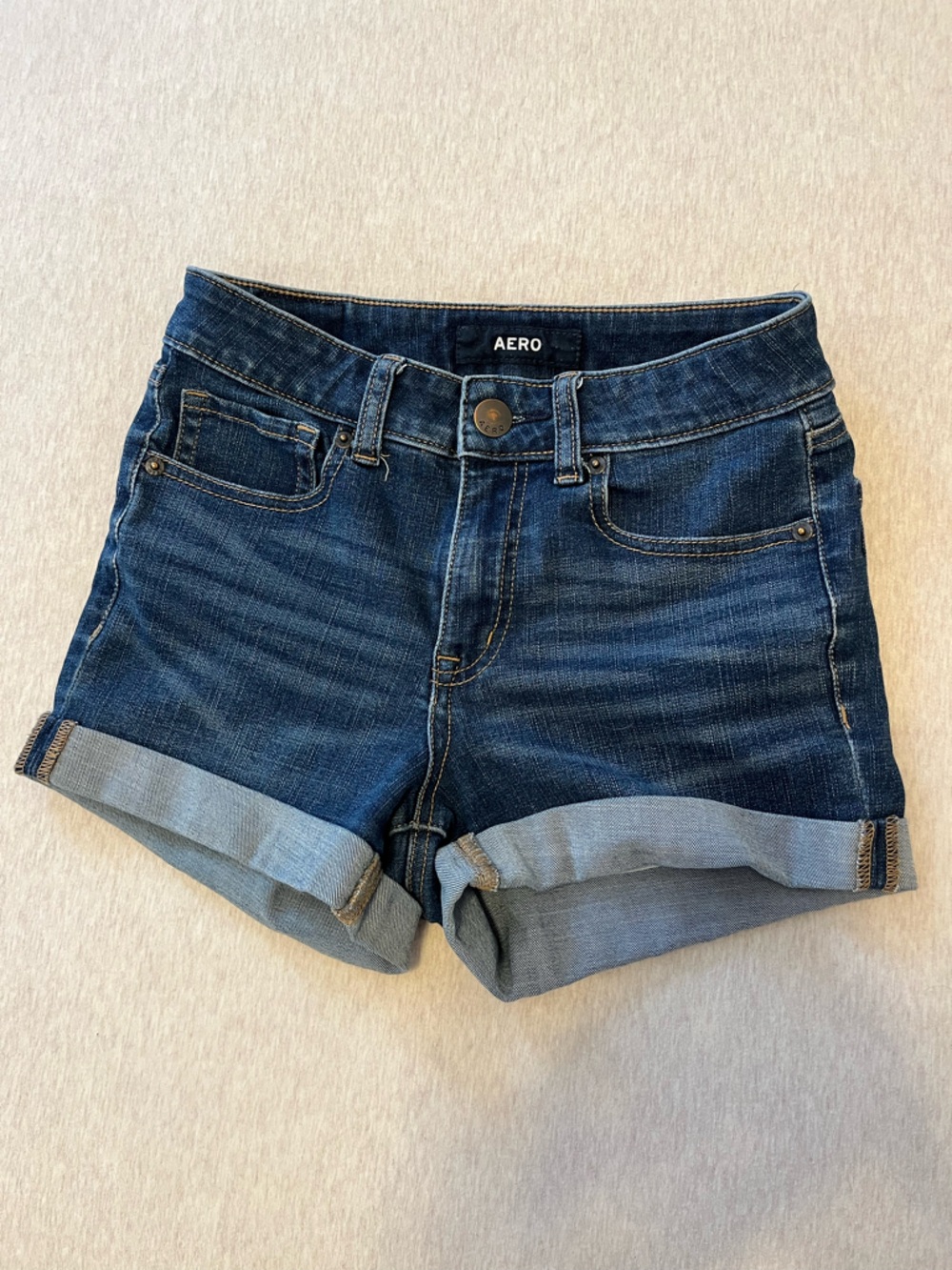 Dark wash cuffed shorts